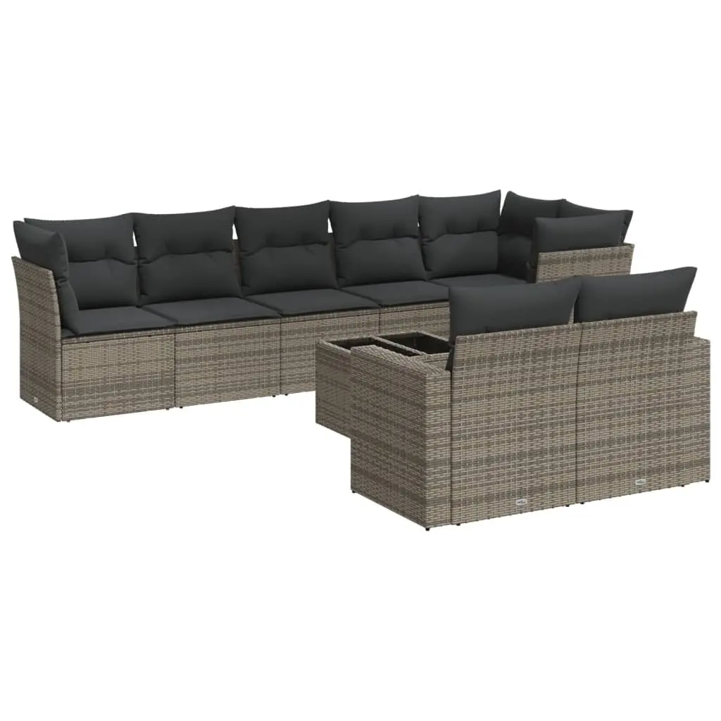 Garden Sofa Set 9 Piece Outdoor Furniture Patio Seating Grey Poly Rattan with