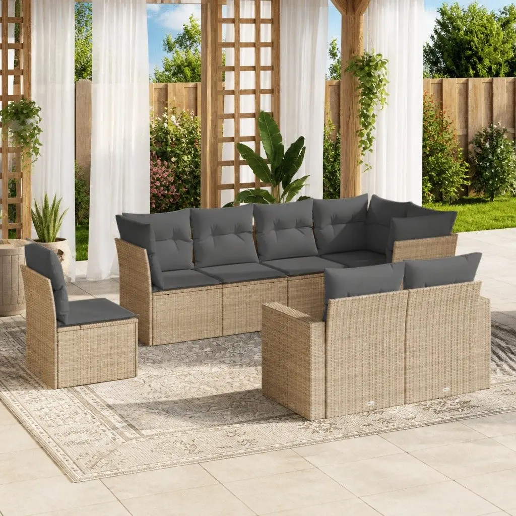 Garden Sofa Set 8 Piece Outdoor Furniture Patio Lounge Beige with Cushions