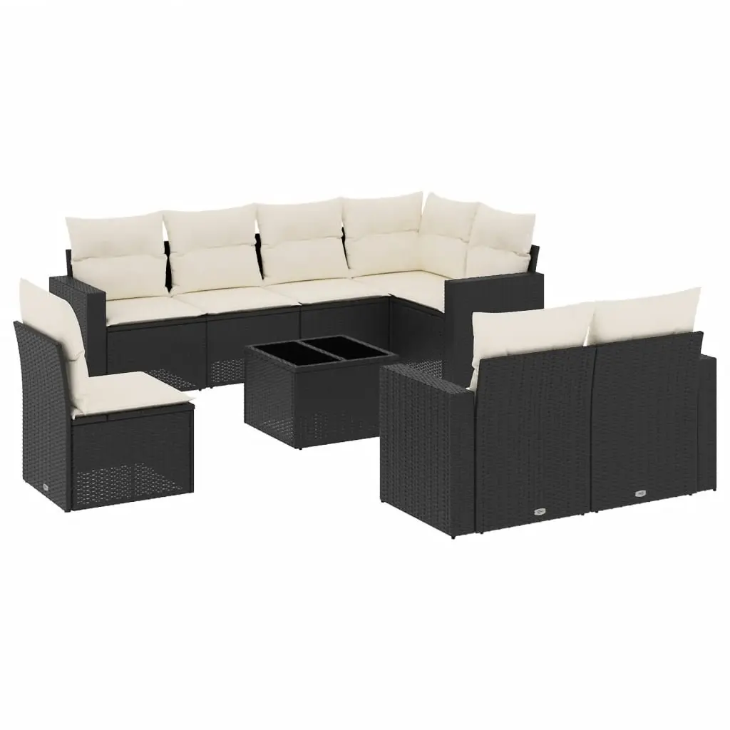 9 Piece Outdoor Garden Sofa Set Patio Furniture with Cushions Black Rattan