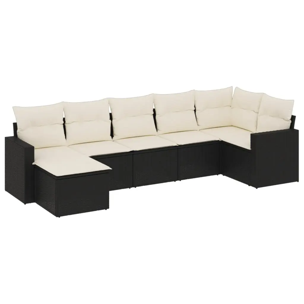 7 Piece Modular Sofa Set Black PE Rattan Outdoor Patio Furniture with Cushions