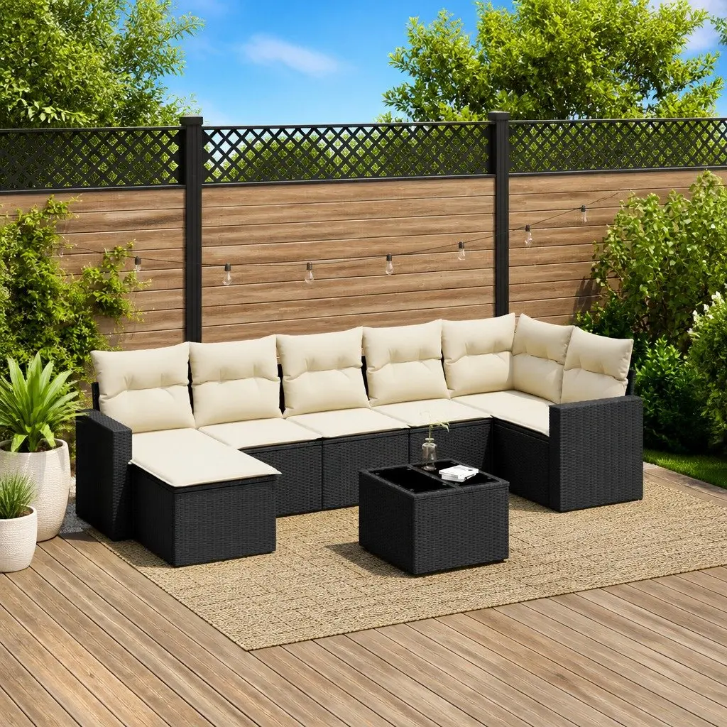 Garden Sofa Set PE Rattan 8 Piece Outdoor Furniture Black with Cushions