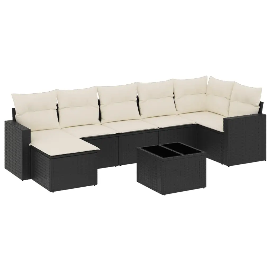 Garden Sofa Set PE Rattan 8 Piece Outdoor Furniture Black with Cushions