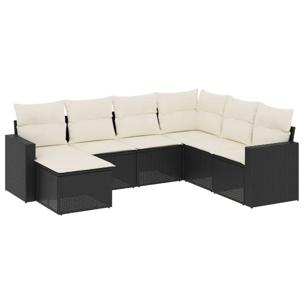 7 Piece Modular Garden Sofa Set Black PE Rattan with Cushions Outdoor Seating