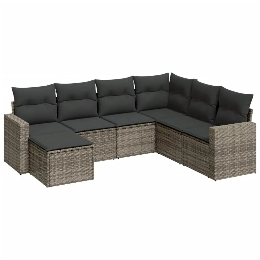 7 Piece Garden Sofa Set PE Rattan Modular Outdoor Patio Furniture Grey Cushioned Lounge Suite
