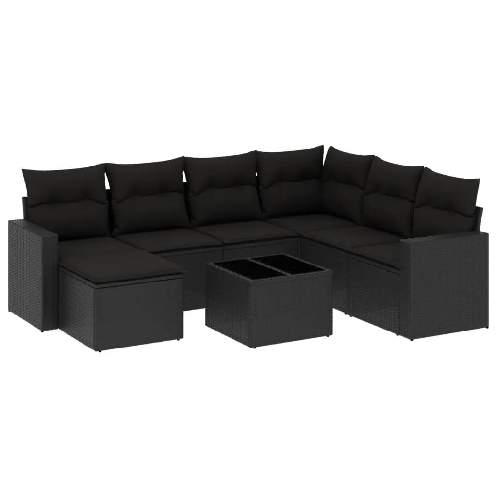 8 Piece Outdoor Garden Sofa Set with Cushions Black Poly Rattan Patio Furniture
