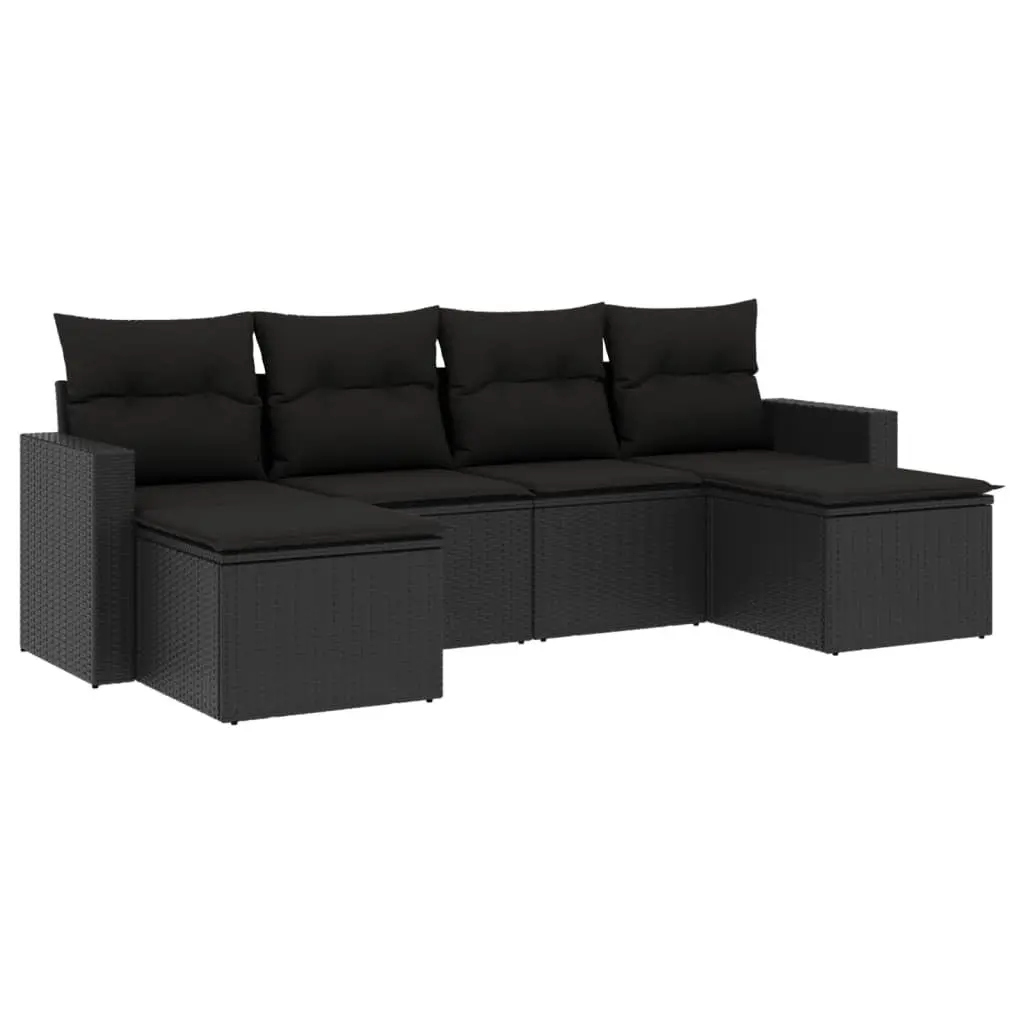 6 Piece Garden Sofa Set PE Rattan Modular Outdoor Furniture with Cushions Black