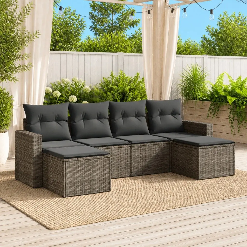 Modular 6 Piece Garden Sofa Set Grey PE Rattan Outdoor Furniture with Cushions