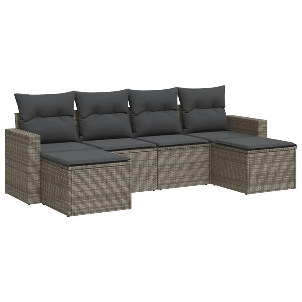 Modular 6 Piece Garden Sofa Set Grey PE Rattan Outdoor Furniture with Cushions