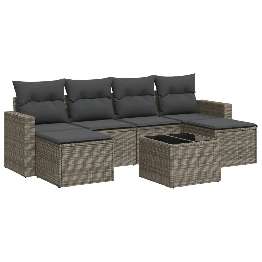 Garden Sofa Set PE Rattan 7 Piece Outdoor Furniture Grey Modular Sectional