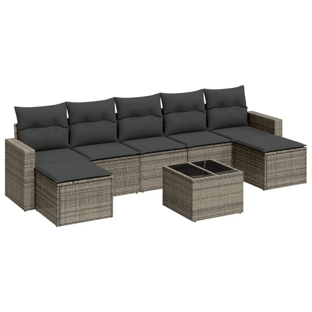 Garden Sofa Set 8 Piece Outdoor Furniture Grey Poly Rattan with Cushions
