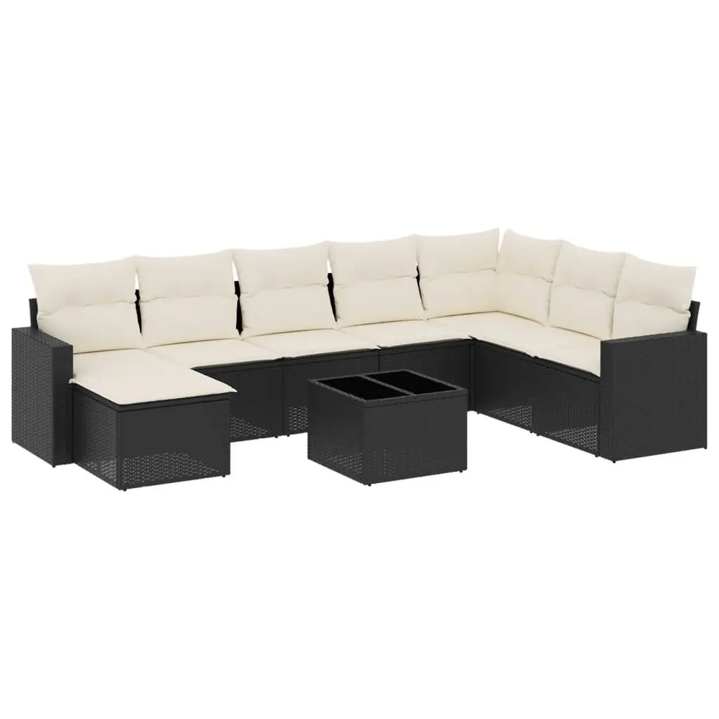 9 Piece Garden Sofa Set PE Rattan Outdoor Patio Furniture Black with Cushions