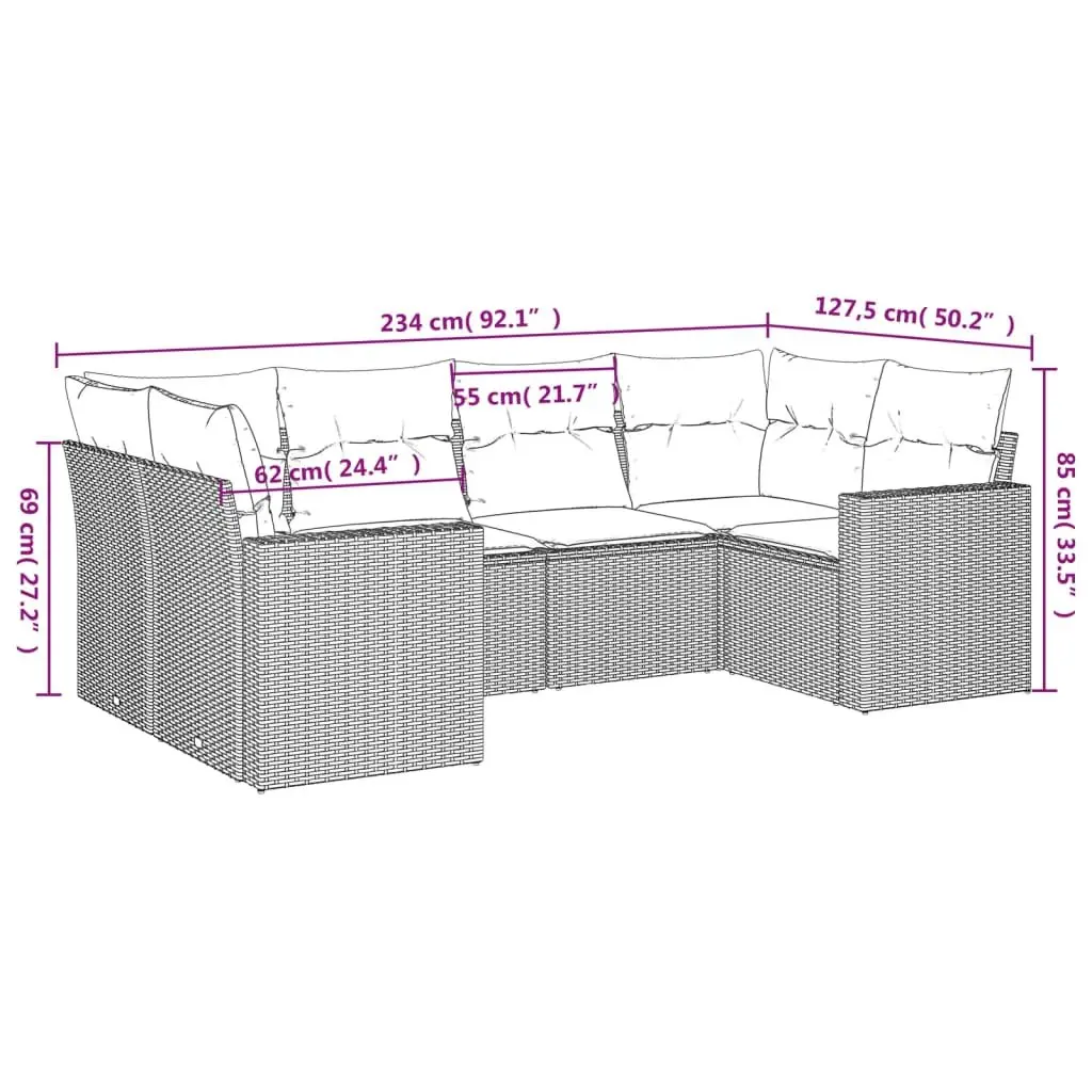 6 Piece Garden Sofa Set PE Rattan Modular Outdoor Patio Furniture Black