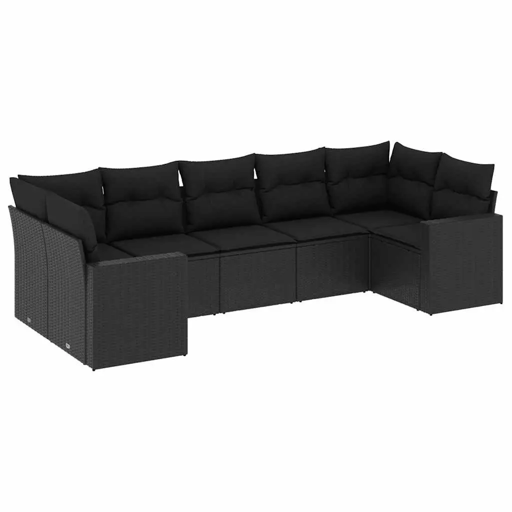 Garden Sofa Set 7 Piece Modular PE Rattan Outdoor Furniture Black with Cushions
