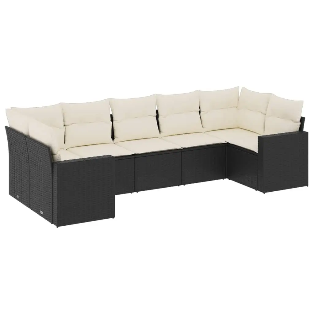 7 Piece Garden Sofa Set PE Rattan Modular Outdoor Furniture Black with Cushions