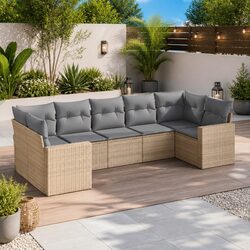 7 Piece Garden Sofa Set Outdoor Patio Furniture Beige Poly Rattan Cushions