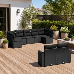 Versatile 9-Piece Black Garden Sofa Set for Outdoor Use