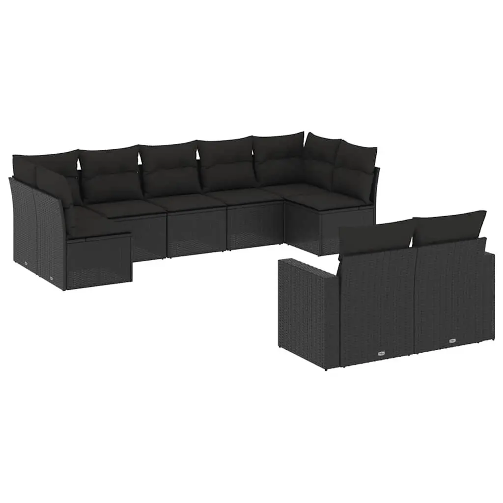Garden Sofa Set PE Rattan 9 Piece Outdoor Furniture Modular Black