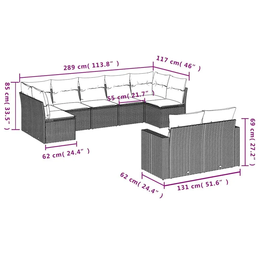 Garden Sofa Set PE Rattan 9 Piece Outdoor Furniture Modular Black