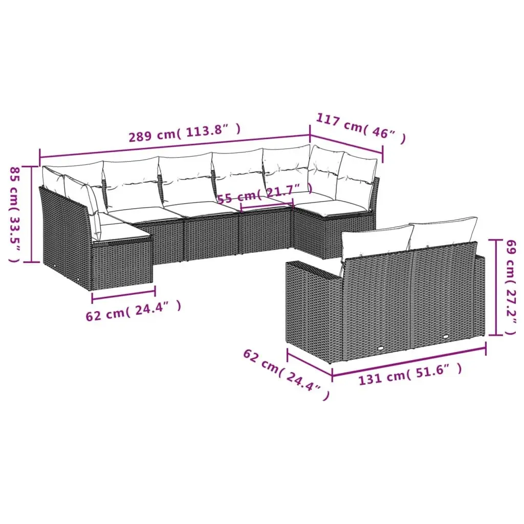 9 Piece Outdoor Garden Sofa Set Poly Rattan Black with Cushions