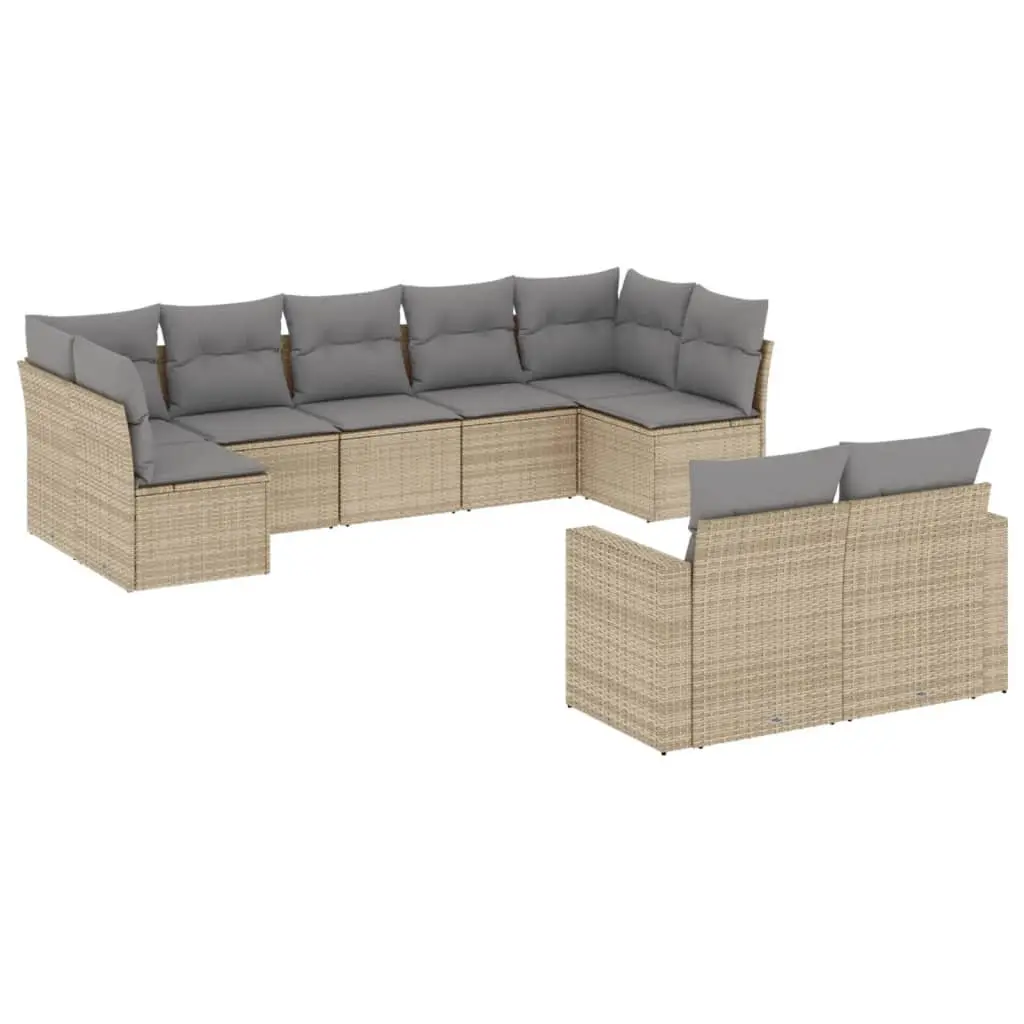9 Piece Beige Cushioned Modular Outdoor Furniture Garden Sofa Set for Patio Seating