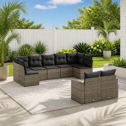 9 Piece Grey Modular Garden Sofa Set for Outdoor Living