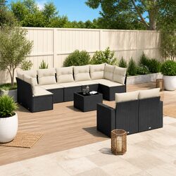 Garden Sofa Set 10 Piece Outdoor Furniture Patio Lounge Black Poly Rattan