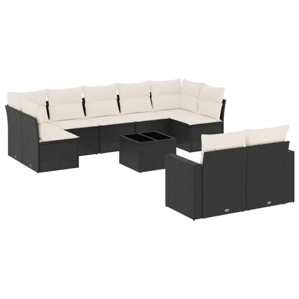 Garden Sofa Set 10 Piece Outdoor Furniture Patio Lounge Black Poly Rattan