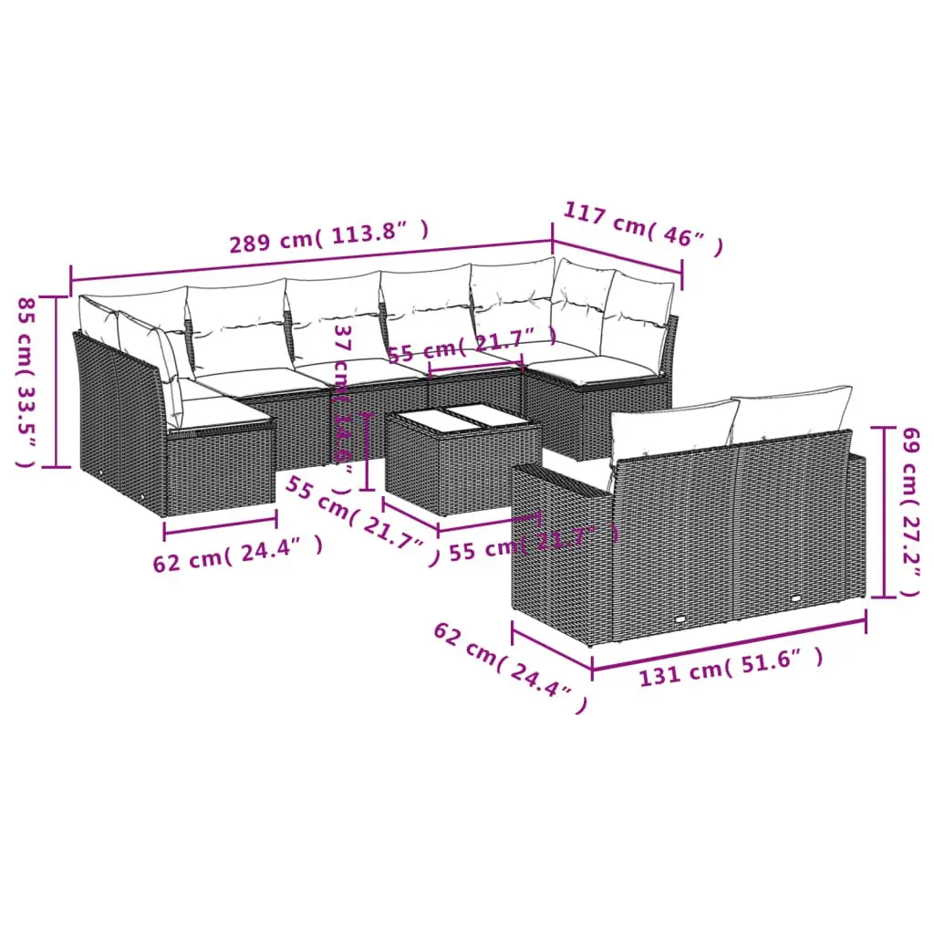 Garden Sofa Set 10 Piece Outdoor Furniture Patio Lounge Black Poly Rattan