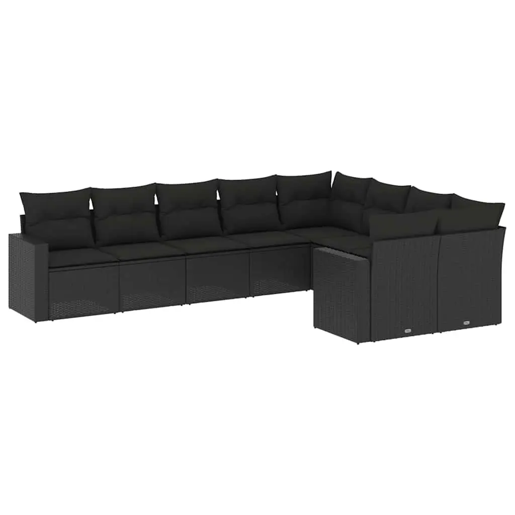 Outdoor Garden Sofa Set 9 Piece Modular Patio Furniture Black Rattan Cushions