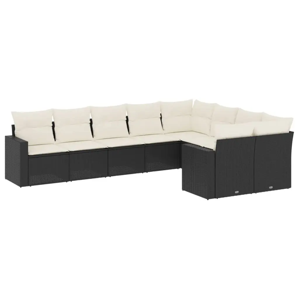 Garden Sofa Set 9 Piece Outdoor Furniture with Cushions Black Patio Rattan