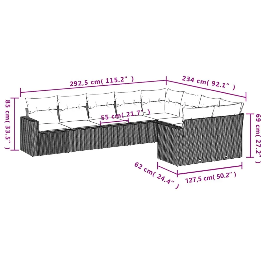 Garden Sofa Set 9 Piece Outdoor Furniture Beige Poly Rattan Modular Patio Lounge