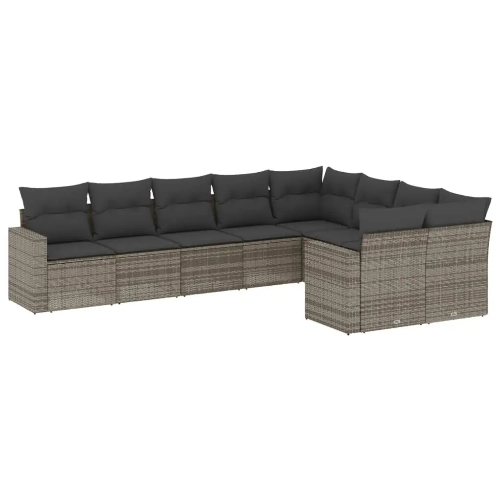Garden Sofa Set 9 Piece Outdoor Furniture Grey Modular Rattan with Cushions