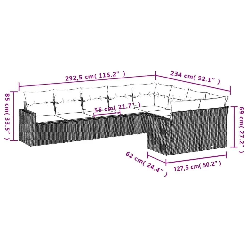 Garden Sofa Set 9 Piece Outdoor Furniture Grey Modular Rattan with Cushions