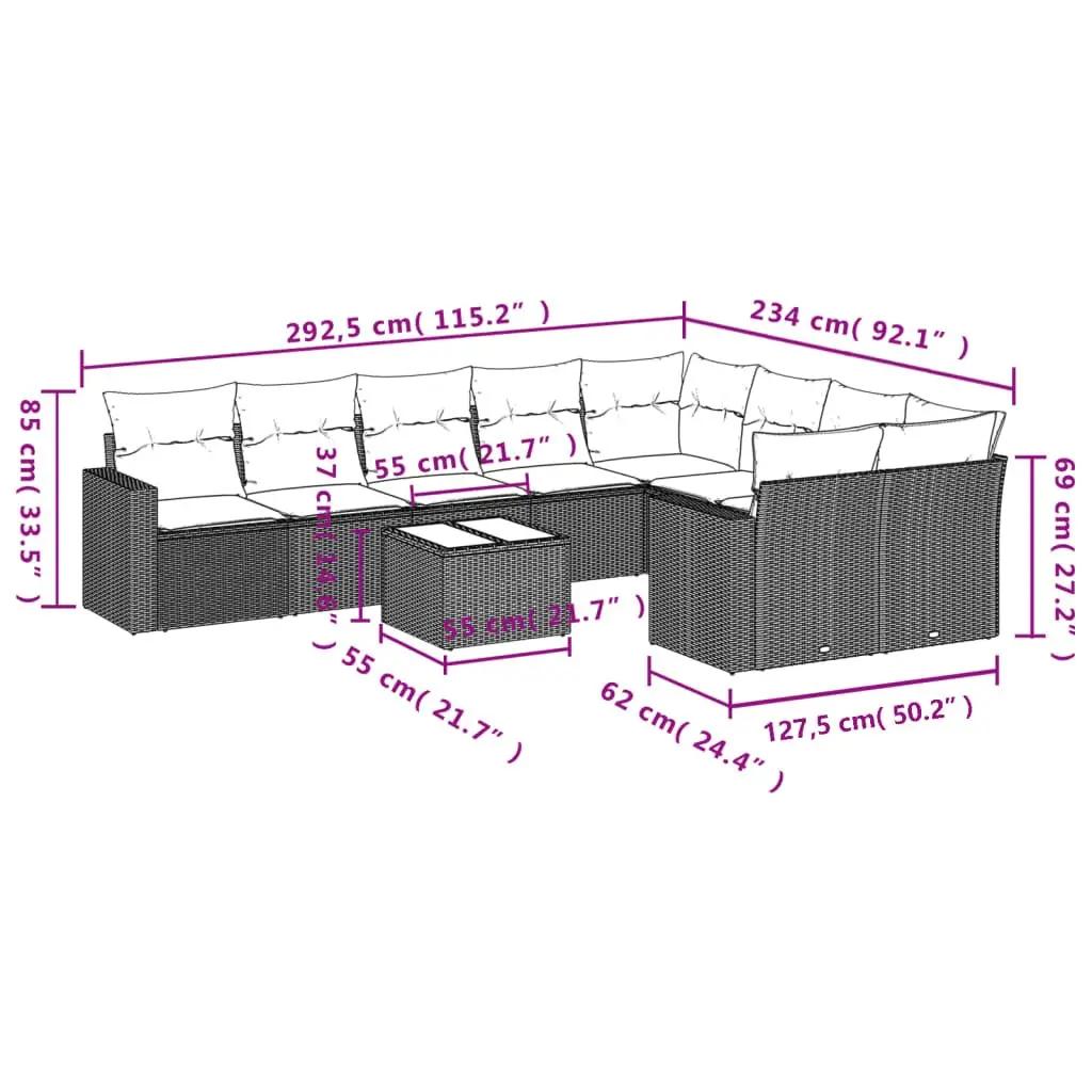 10 Piece Modular Garden Sofa Set for Patios