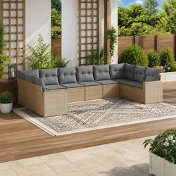 Outdoor Garden Sofa Set 10 Piece Modular Patio Furniture with Cushions Beige