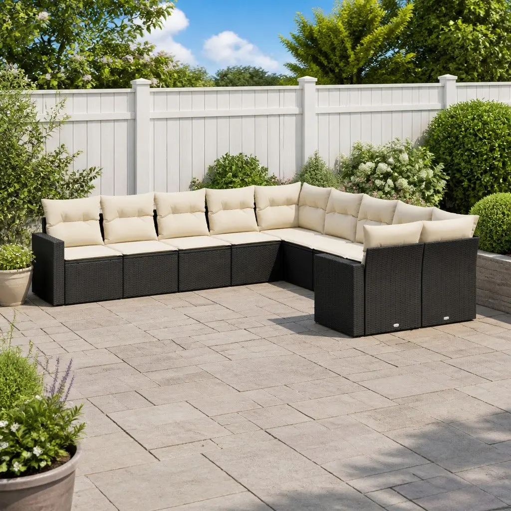 Garden Sofa Set PE Rattan 10 Piece Outdoor Furniture Black Patio Lounge