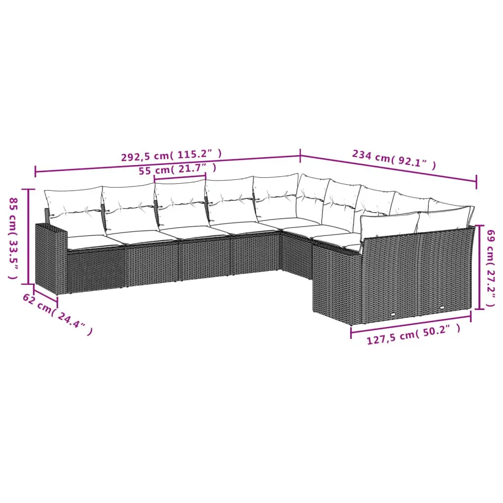 Garden Sofa Set PE Rattan 10 Piece Outdoor Furniture Black Patio Lounge