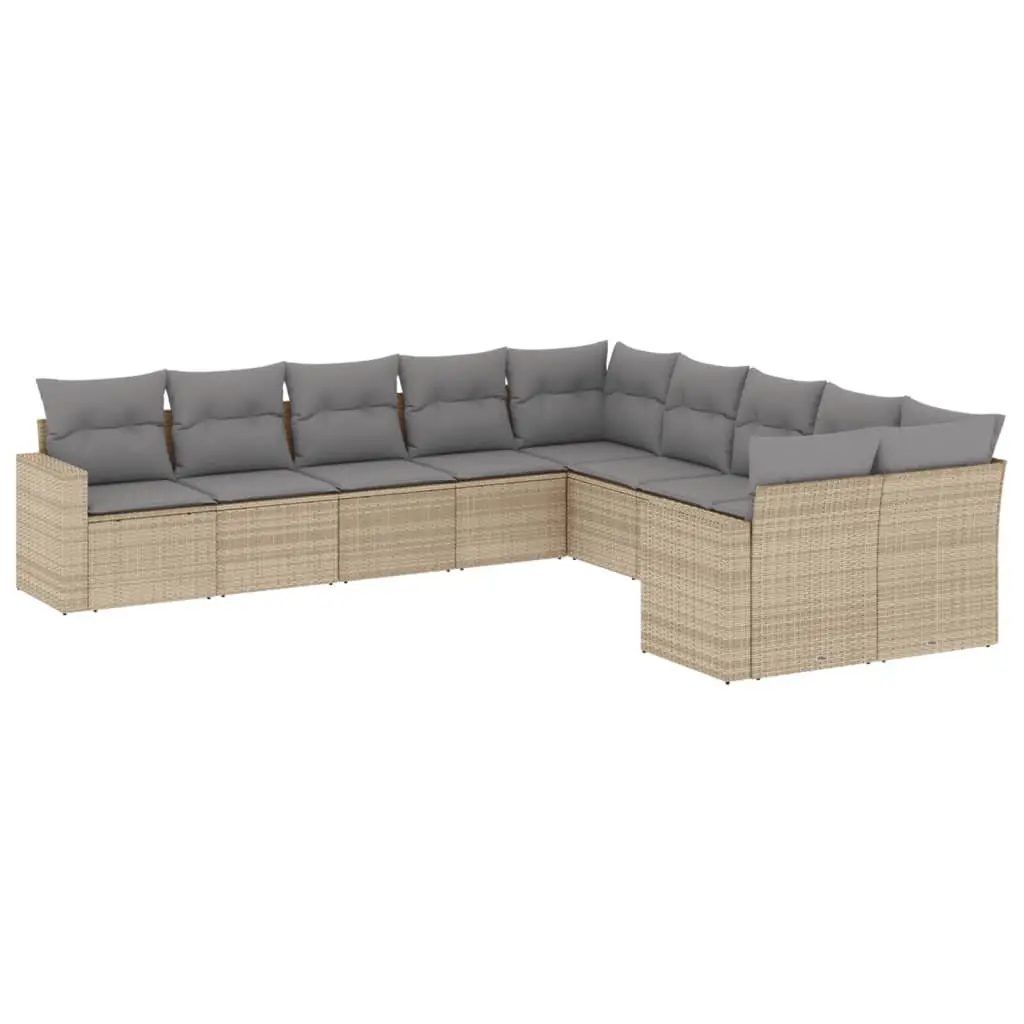 10 Piece Modular Outdoor Garden Sofa Set PE Rattan Beige Cushions Patio Lounge Furniture