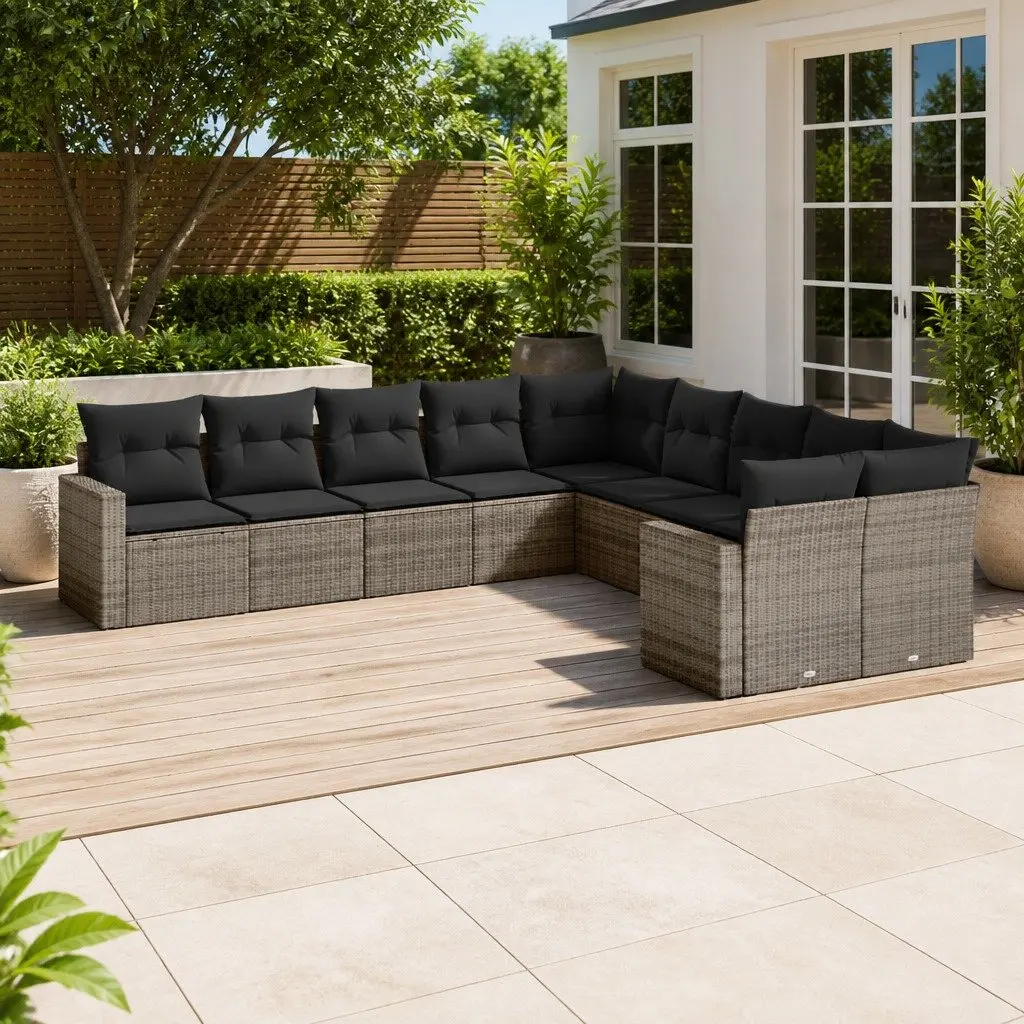 Garden Sofa Set PE Rattan 10 Piece Outdoor Furniture Modular Grey Cushions
