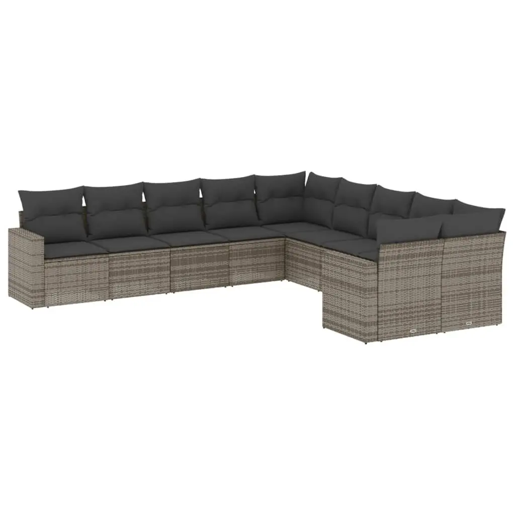 Garden Sofa Set PE Rattan 10 Piece Outdoor Furniture Modular Grey Cushions