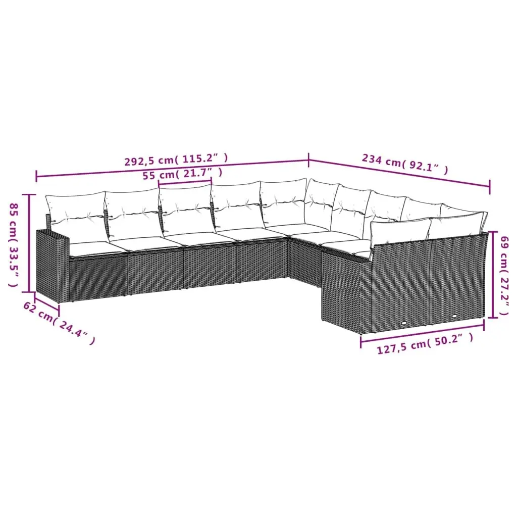 Garden Sofa Set PE Rattan 10 Piece Outdoor Furniture Modular Grey Cushions