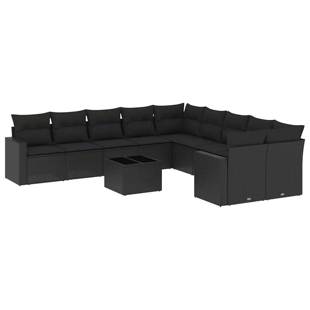 11 Piece Modular Rattan Garden Sofa Set Outdoor Seating Black with Cushions