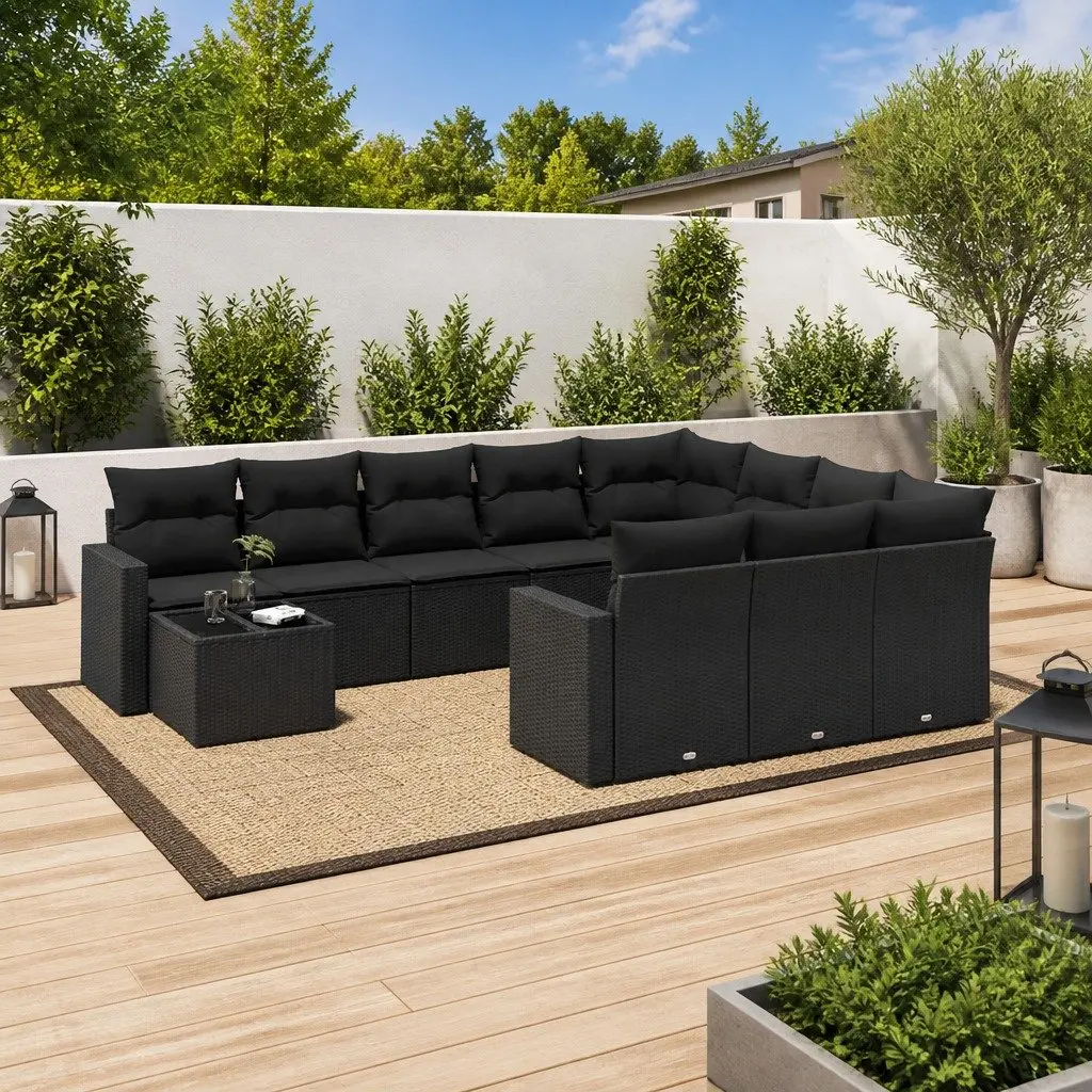 Garden Sofa Set Poly Rattan 11 Piece Outdoor Furniture Patio Black with Cushions