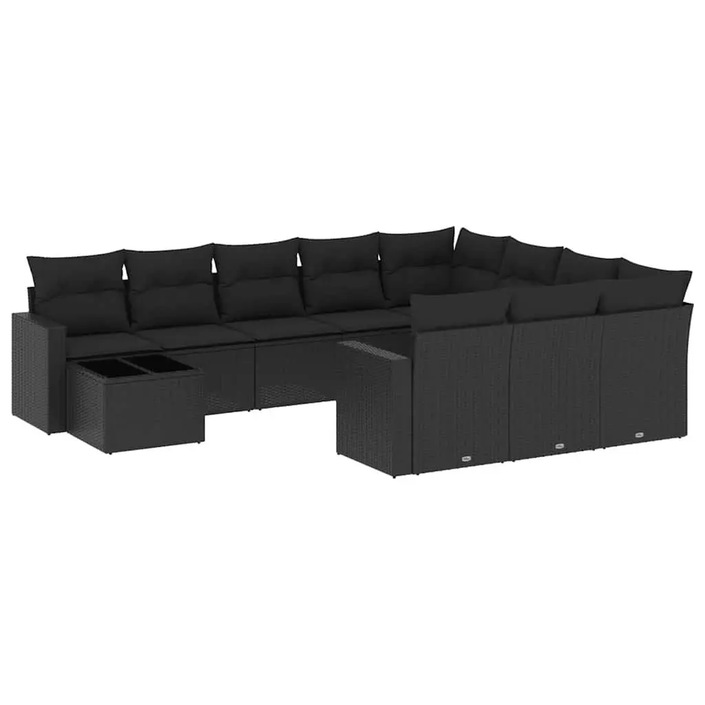 Garden Sofa Set Poly Rattan 11 Piece Outdoor Furniture Patio Black with Cushions