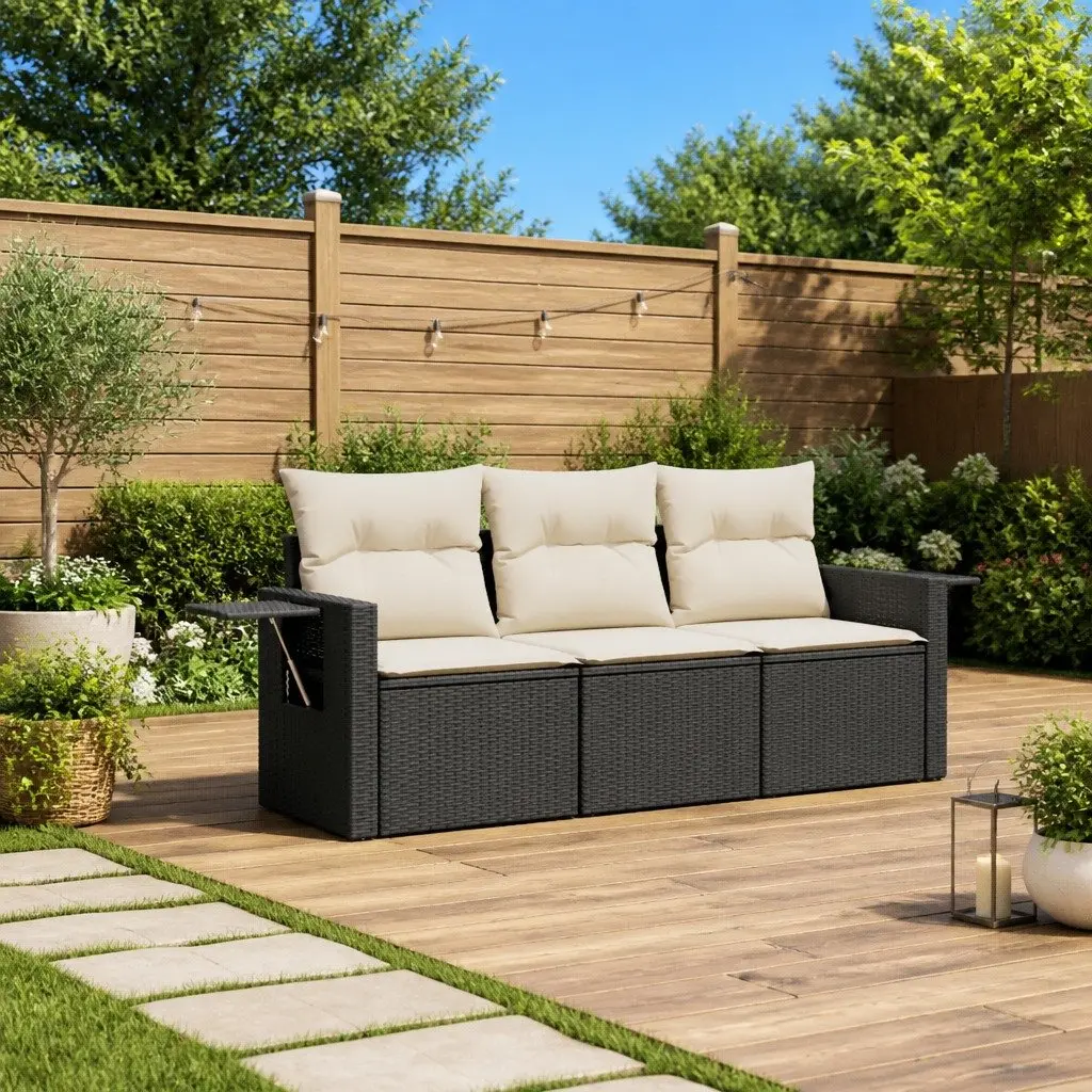 Garden Sofa Set PE Rattan 3 Piece Outdoor Furniture Modular Black