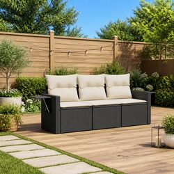 Garden Sofa Set 3 Piece Outdoor Furniture Patio Lounge Black Poly Rattan Modular