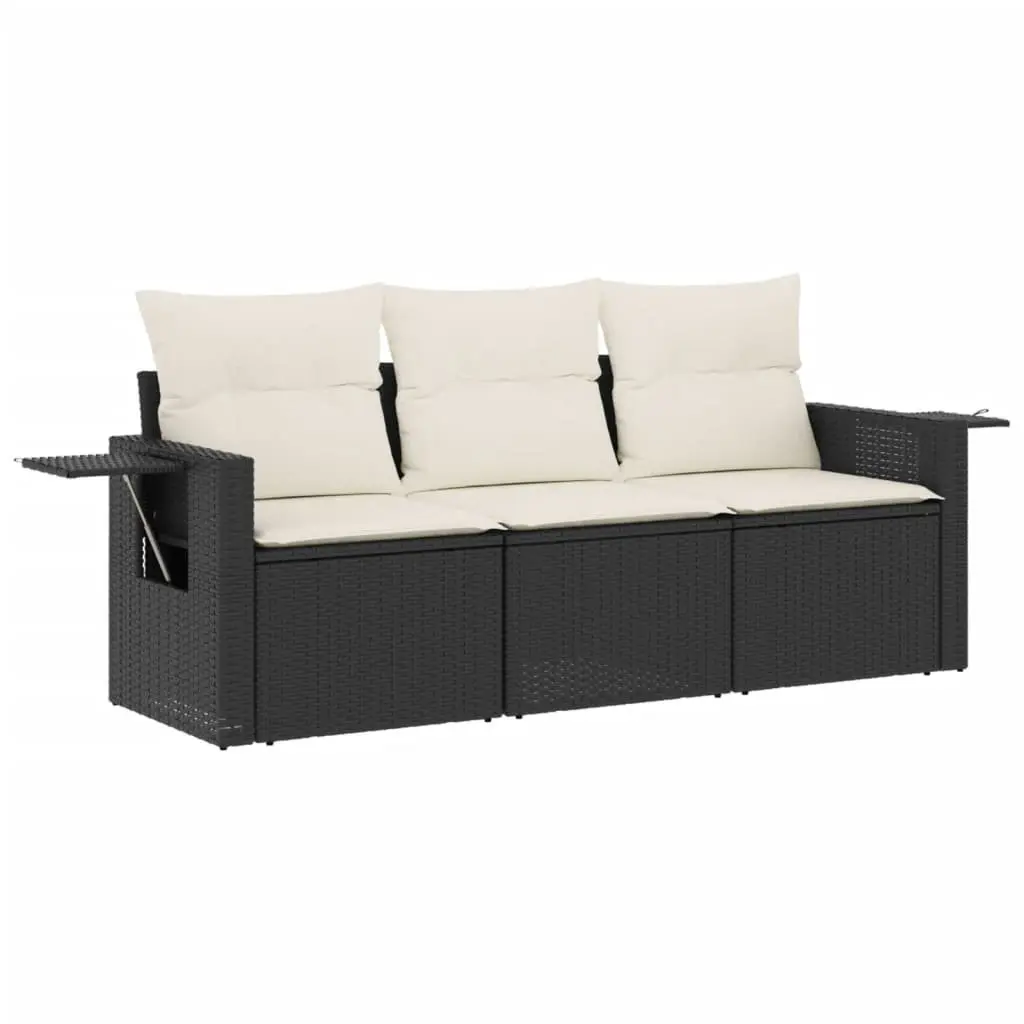 Garden Sofa Set PE Rattan 3 Piece Outdoor Furniture Modular Black