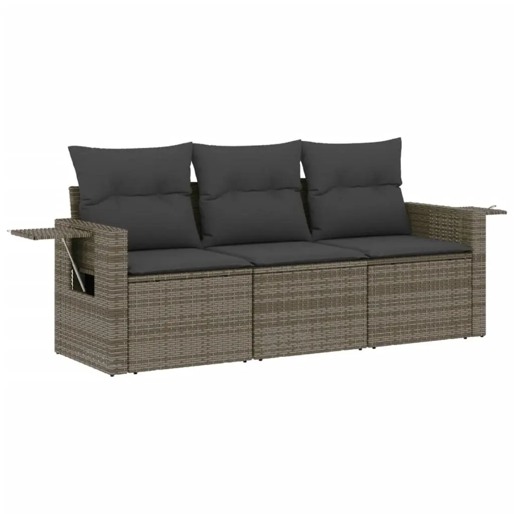 3 Piece Garden Sofa Set Grey Poly Rattan Outdoor Furniture Patio Lounge Cushions