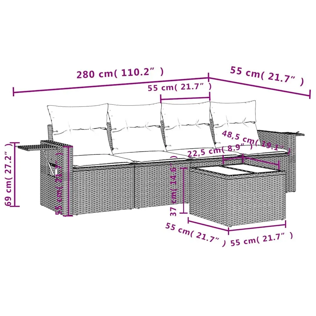 Garden Sofa Set Poly Rattan 5 Piece Outdoor Patio Furniture Black with Cushions