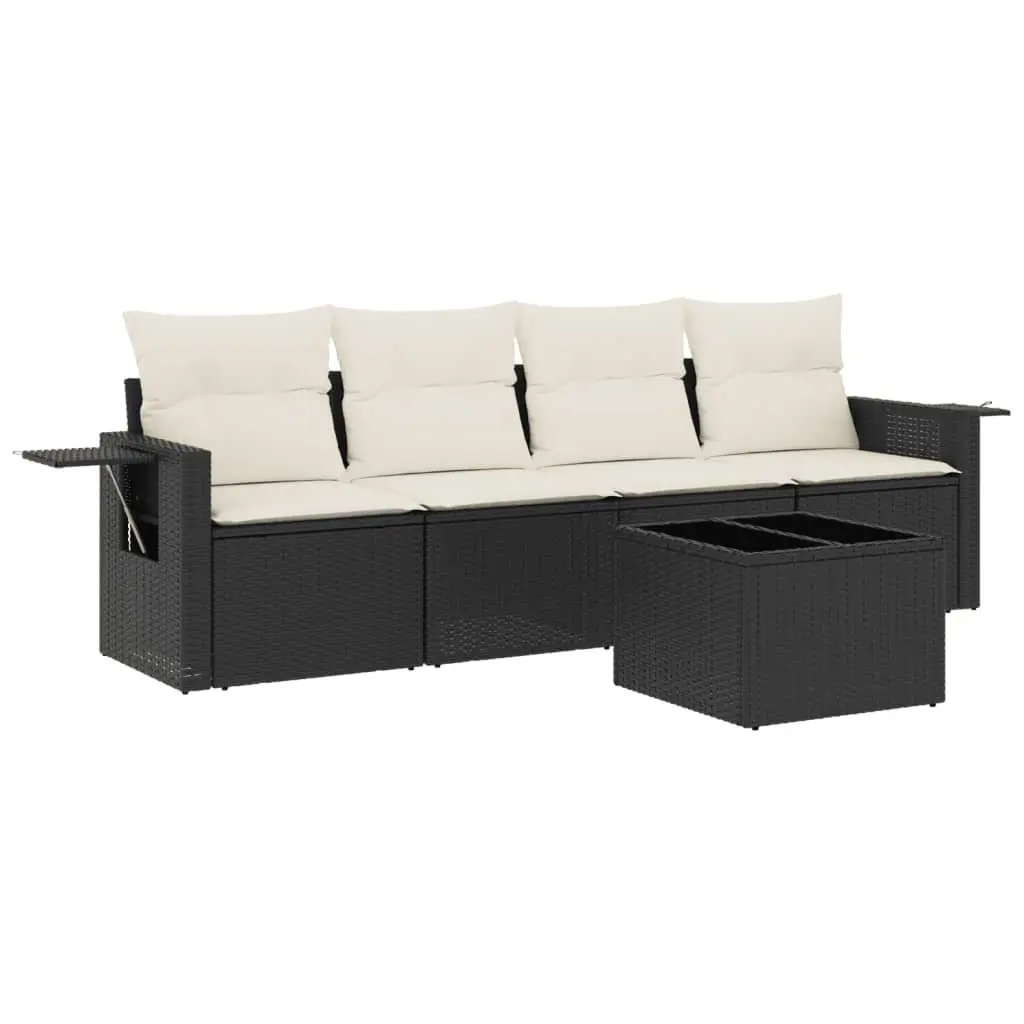 5 Piece Garden Sofa Set with Cushions Black Outdoor Furniture Patio Seating